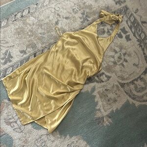 Gold Satin Halter Dress